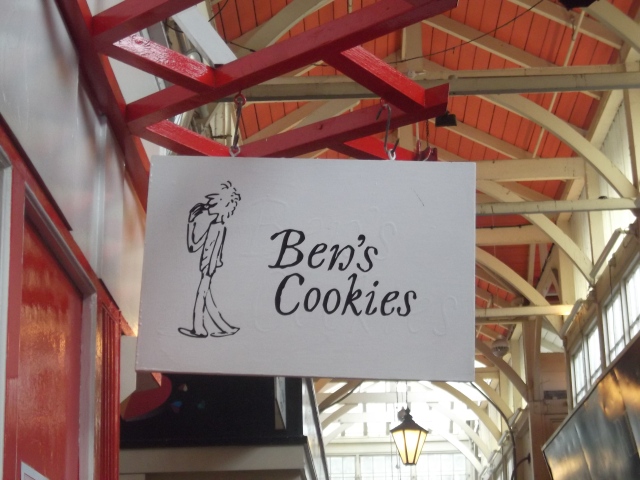 Ben's Cookies logo and shop sign. 